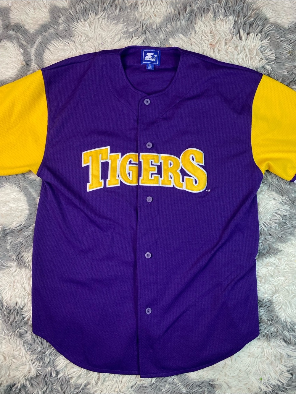 Starter LSU TIGERS Vtg 1990s y2k Color Block 2 tone Baseball Jersey jacket XL